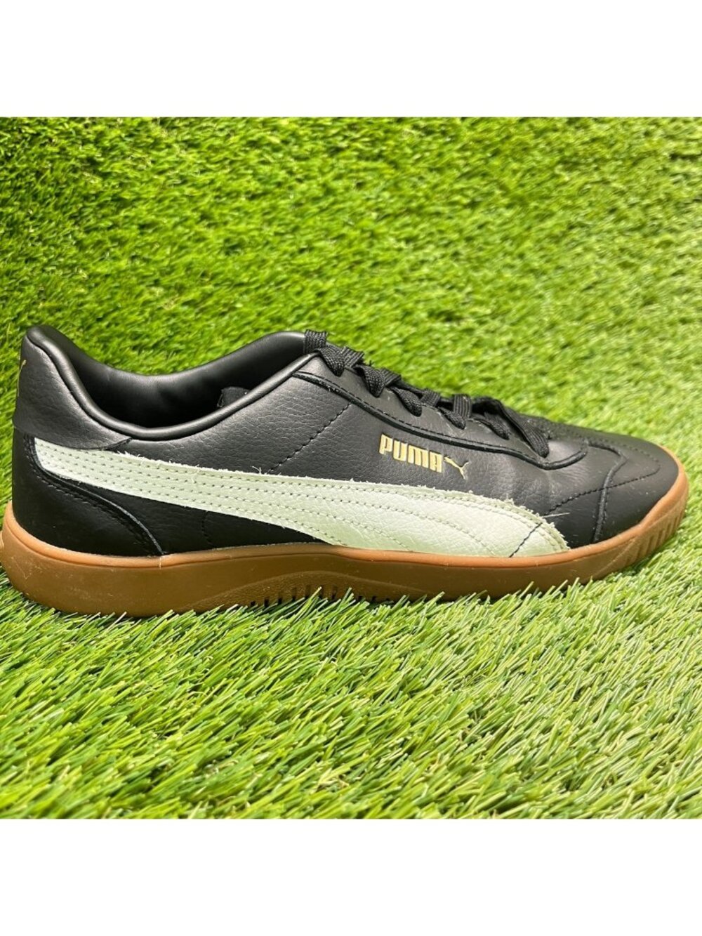 Puma Club 5v5 Mens Size 8.5 Black White Gum Athletic Leather Shoes Sneakers
